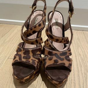 Miu Miu Leopard Pony Hair Sandals 38.5